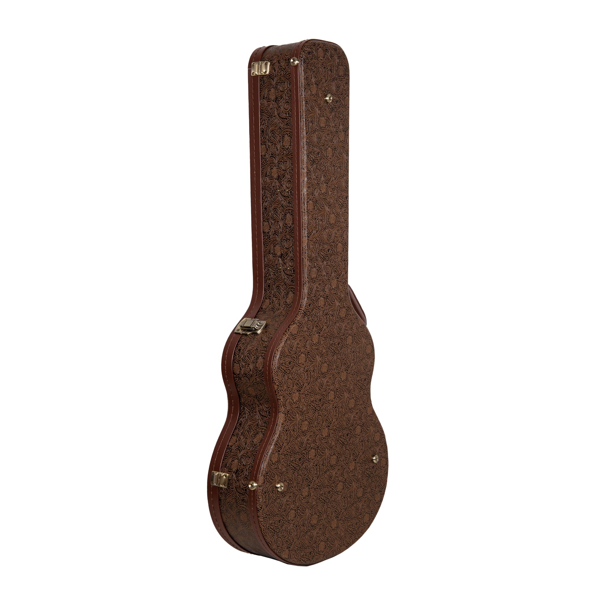 Crossrock Wooden OM Guitar Case for Martin 000-14 Fret | Blossom Brown Faux Leather, Forest Green Velvet Interior, Lock – Designer Series(CRW530OMBQ)