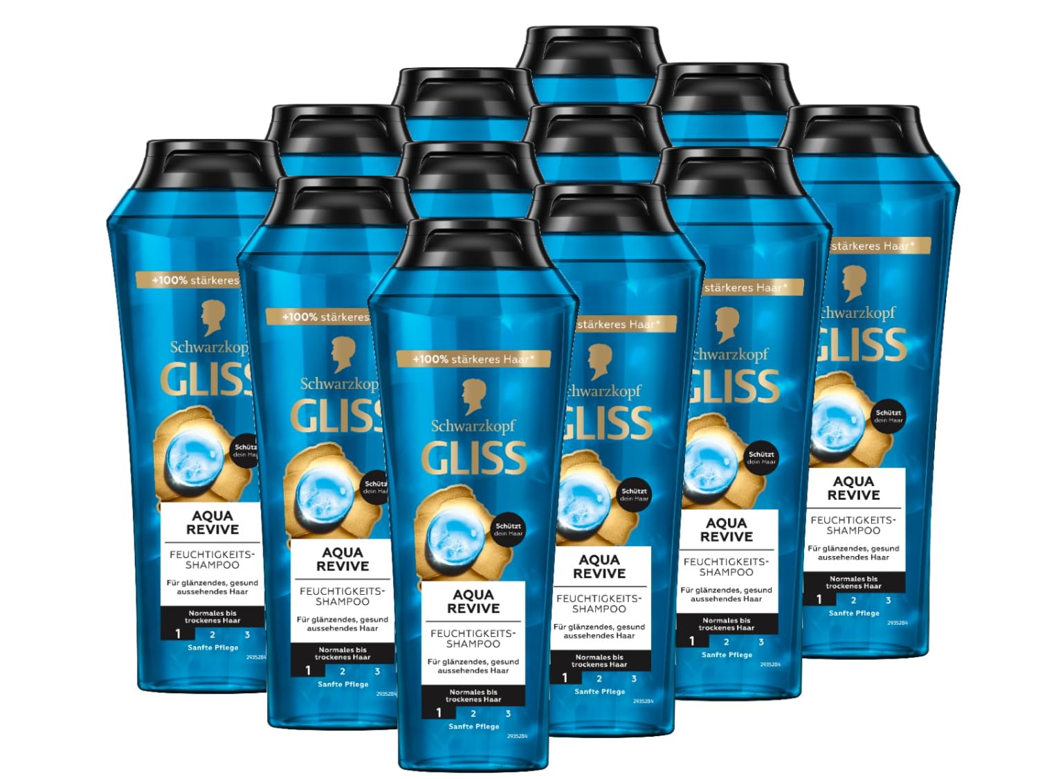 Gliss Shampoo Aqua Revive (12 x 250 ml), Haarshampoo mit Hyaluron und Meeresalgen, Feuchtigkeitsshampoo für normales bis trockenes Haar