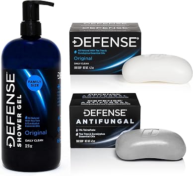 Defense Soap Antifungal Medicated Bar Soap 2-Pack, Original 4 Oz Bar Pack of 2, Body Wash 32 oz - Natural Shower Gel