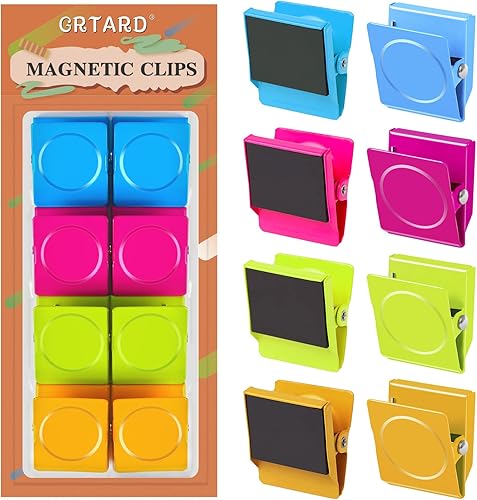 Miniatura 11 de Grtard Paquete de 12 clips magnéticos coloridos, clips magnéticos fuertes para nevera, clips magnéticos de metal para refrigerador, taquilla