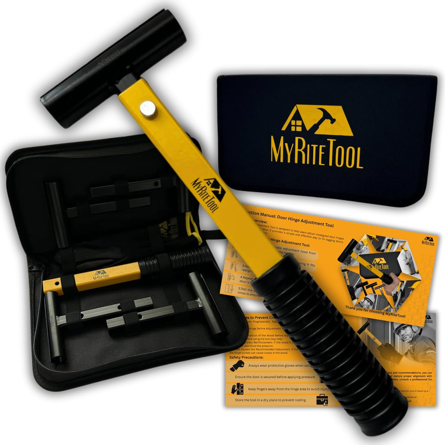 Door Hinge Adjustment Tool Kit. 4-in-1 Precision Hinge Gap Wrench for Door Alignment, Sagging Door Repair & Installation, Reinforced Steel, Adjustable Handle Length, Gloves + Storage Case