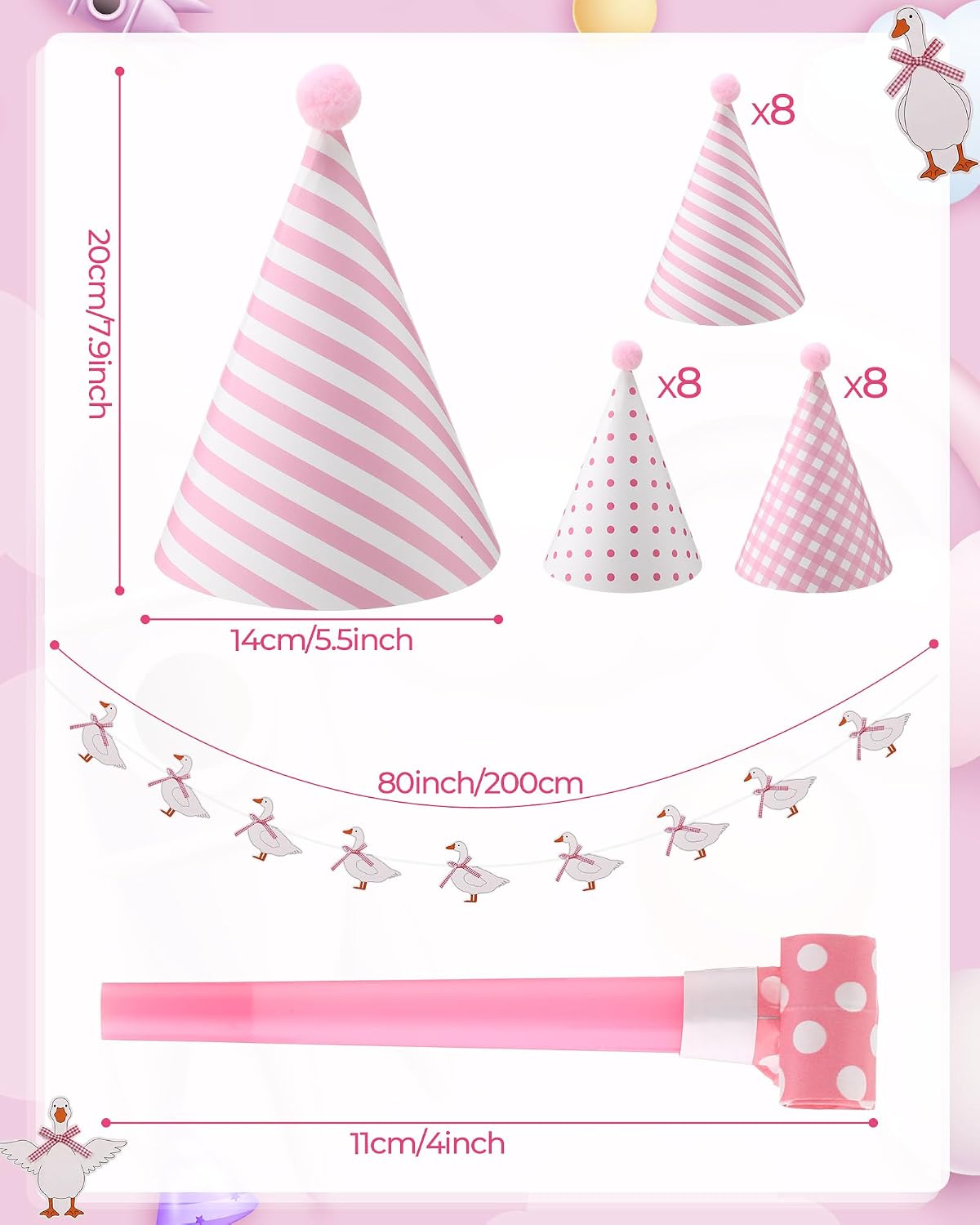 Vinsot 49 Pcs Silly Goose Party Set Baby Shower Birthday Decorations with Cone Hats Goose Banner Garland and Party Blowers