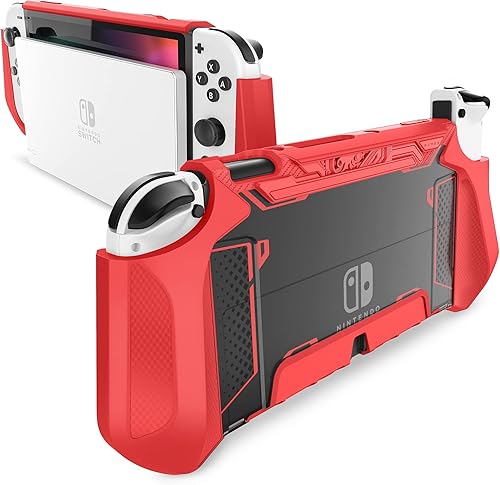 Mumba Case Dockable para Nintendo Switch OLED 2021, [Serie Blade] Accesorios de cobertura protectora TPU Compatible con Nintendo Switch OLED y Joy-Con Controller (rojo)