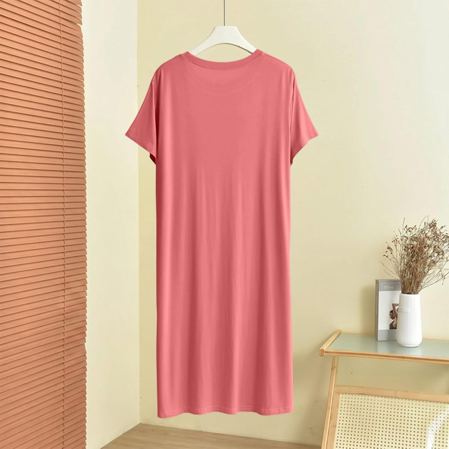 Womens Short Sleeve House Dress Side Split Modal | Short Sleeve House Dresses for Women Soft Solid Nightgowns Side Split Lounge Dress Loose Fit Modal Cotton Sleepwear