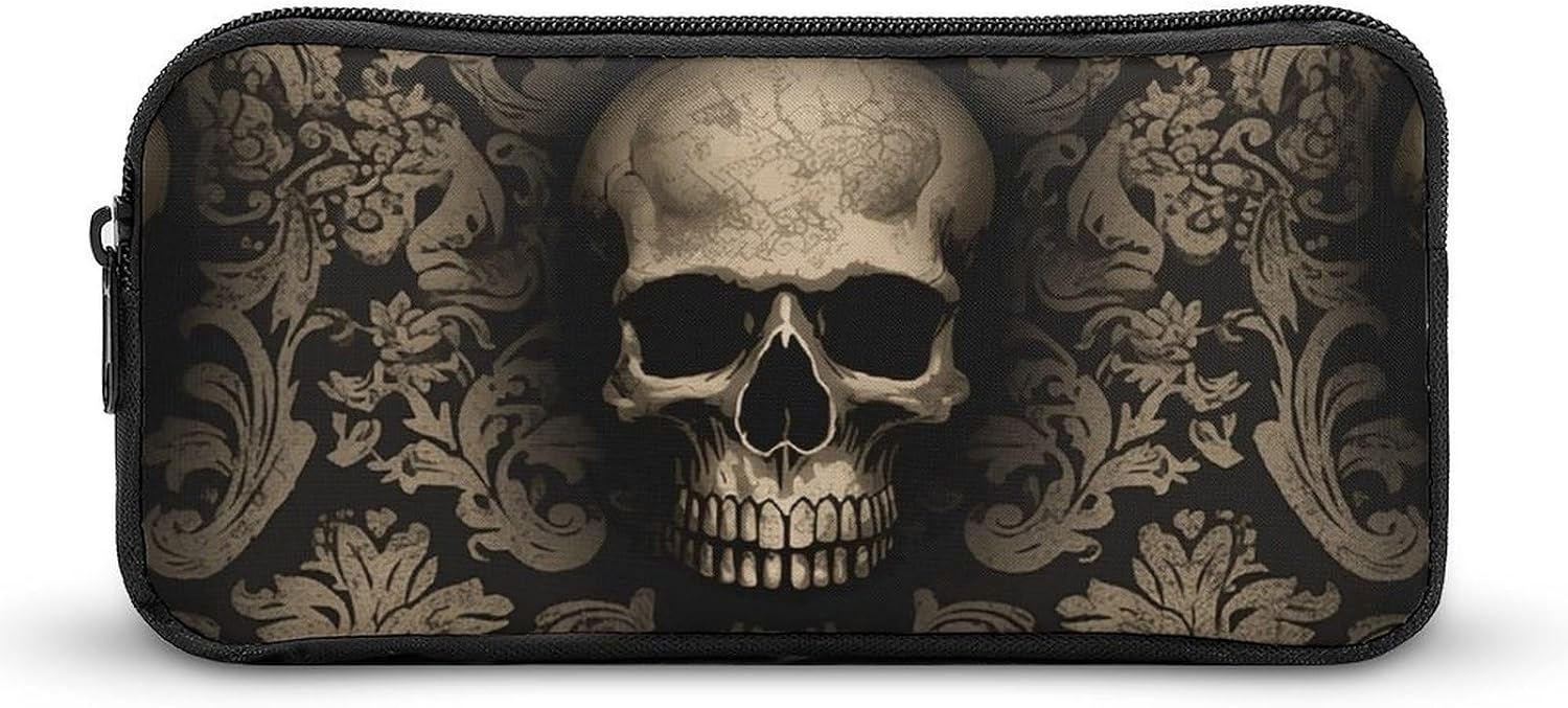 Gothic Wallpaper Skull Pencil Case Large Pencil Bag with Zipper