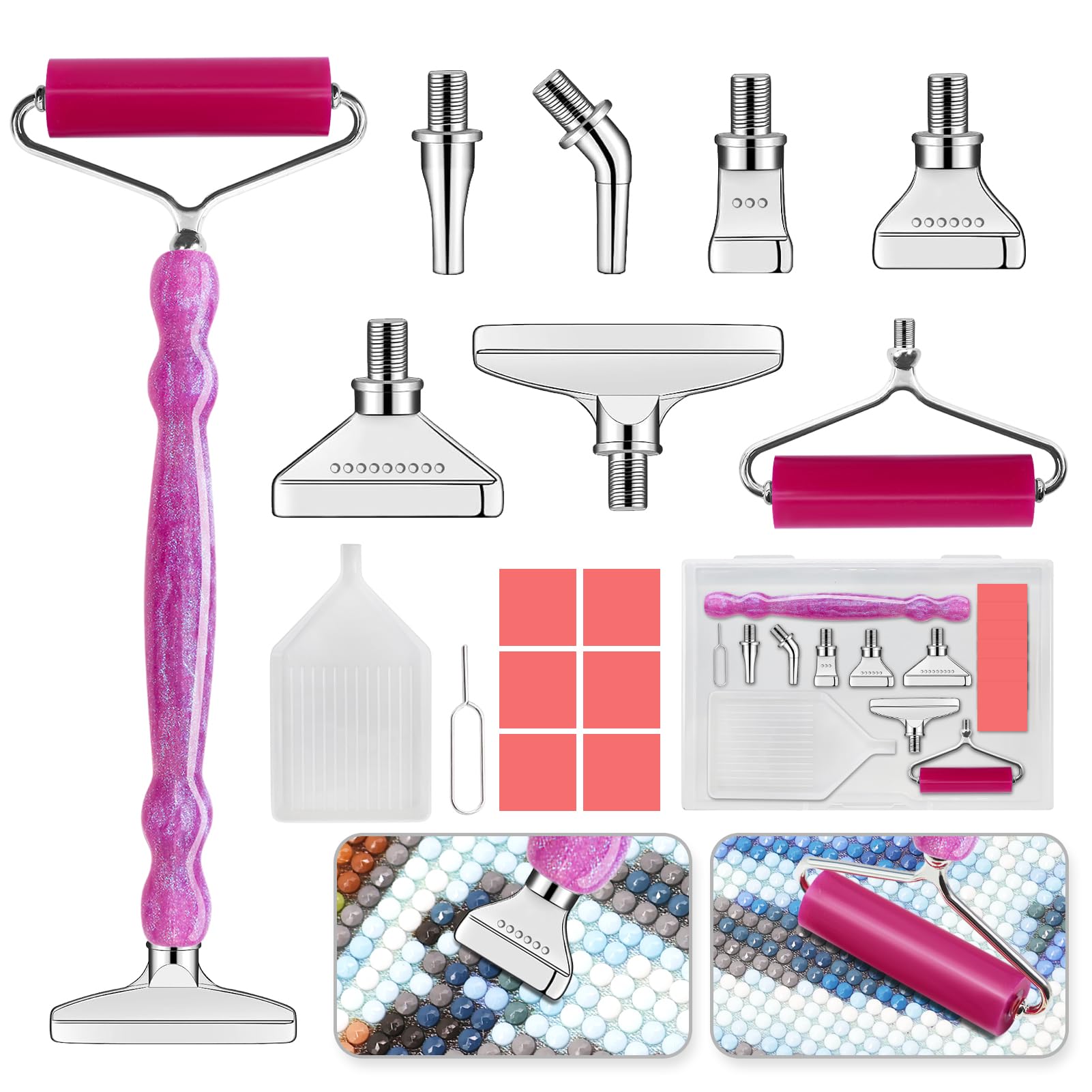 7 Pieces Diamond Painting Pen Kit with Metal Tip, 5D Diamond Painting Accessories for Adults Beginner, Resin Pen with Straight/Bended/Flat Tips/Roller, Tray and Wax-image-14