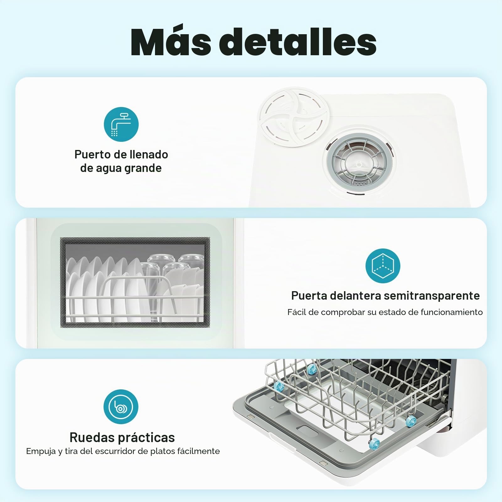 Mini lavavajillas de mesa, utilizable con o sin conexión de agua, con depósito de agua de 5 l y 4 programas, para apartamentos, camping, autocaravanas y dormitorios