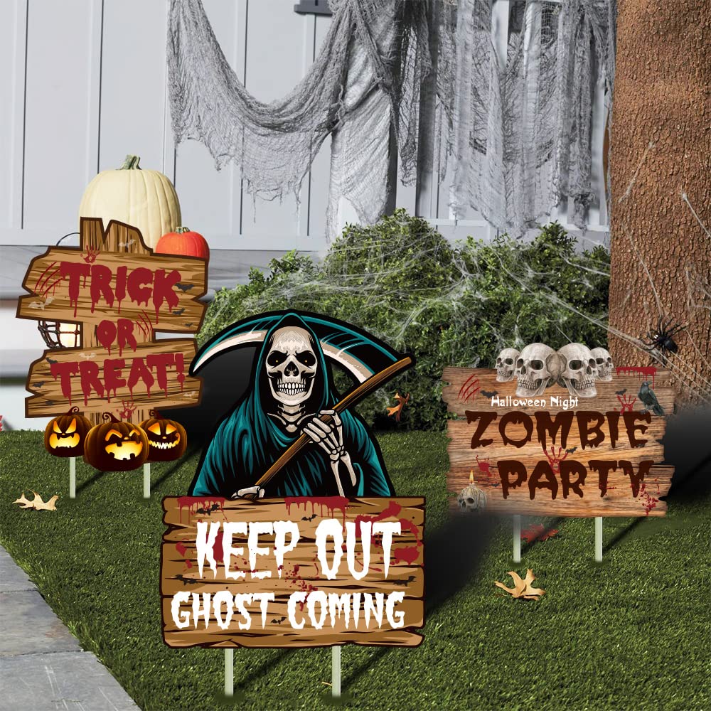 NMKLHalloween Decorations Outdoor Scary Halloween Garden Decorations 3 Pack Yard Signs Zombie Party Warning Sign Stakes for Outdoor Halloween Decor