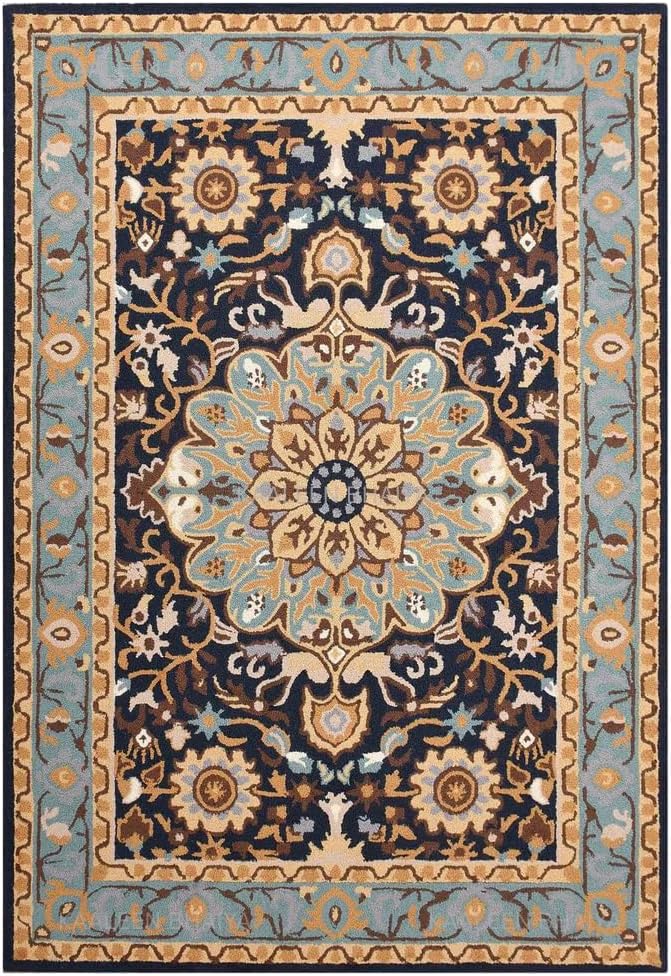 Adeline Handmade 10' x 13' Navy Blue Multi Floral Medallion Traditional Crafted Wool Area Rug for Living Room, Bedroom and Dining Room