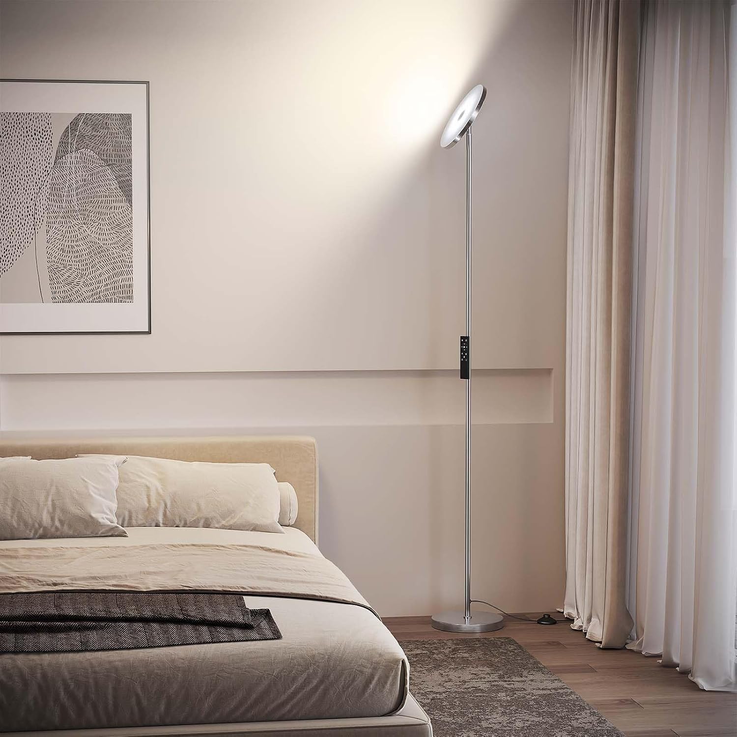 SUNMORY Floor Lamps for Living Room, 32W/3000LM Super Bright LED Floor Lamp with Remote Control, 69" Tall Standing Lamp with Stepless Dimmable, Modern Torchiere Corner Lamp for Bedroom, Office Nickel