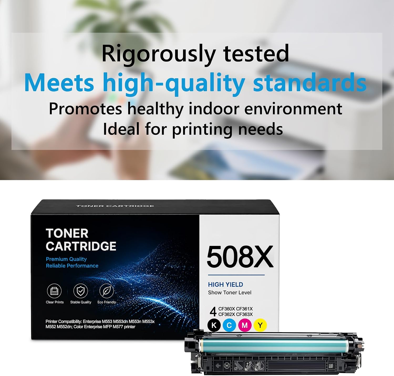 508X 508A Toner Cartridge Set 4-Pack Replacement for HP 508A 508X Toner CF360X CF361X CF362X CF363X M553 M552 MFP M577 Printer (1Black, 1Cyan, 1Magenta, 1Yellow)