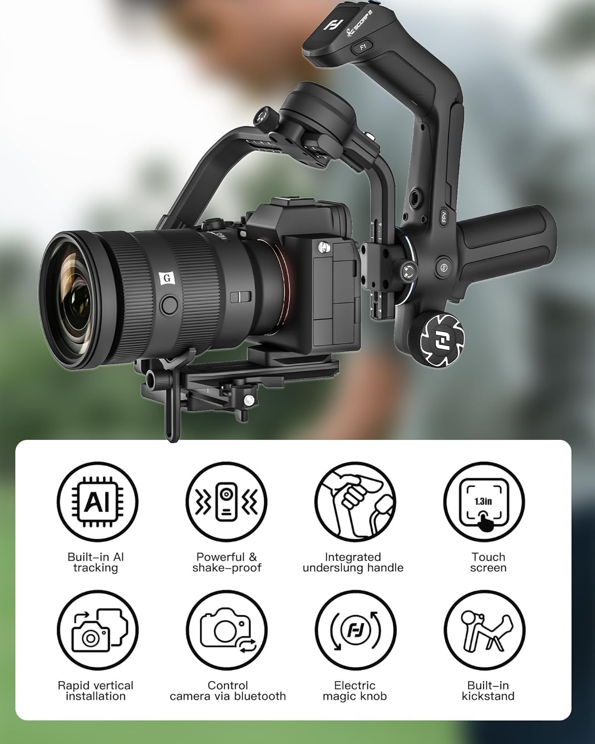 FeiyuTech SCORP 2 Kit Gimbal Stabilizer for DSLR and Mirrorless Camera, Integrated Al Tracking, 3-Axis Camera Stabilizer Fits for Sony Canon Fuji Nikon, 5.5lbs Payload Touch Screen Vertical Shooting