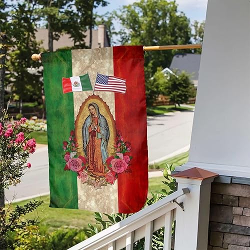 Miniatura 4 de Bandera mexicana de la Virgen María y la Amistad, bandera americana de 12 x 18 pulgadas, decoración vertical de doble cara para patio, bandera