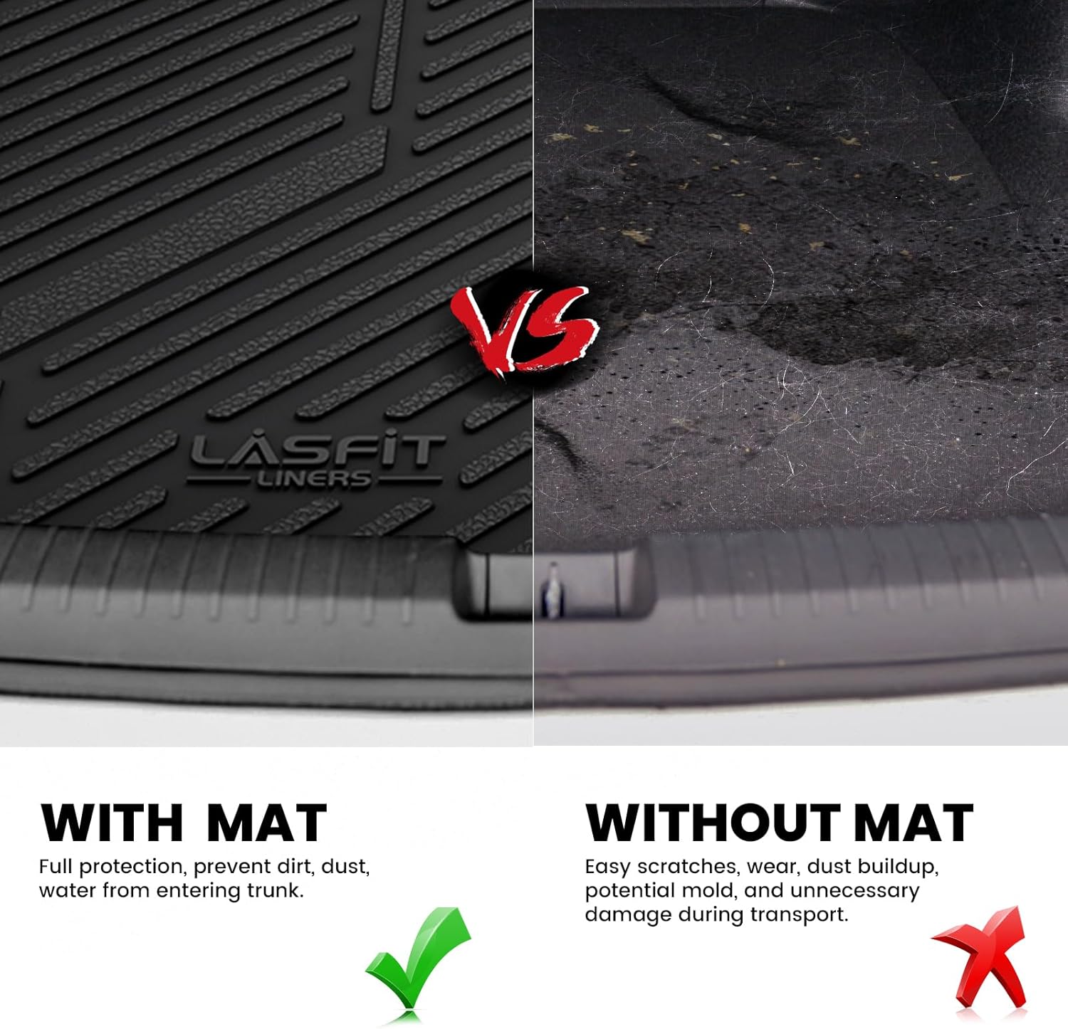 LASFIT Cargo Mat for Ford Focus 2012-2018 Hatchback Gasoline(No Subwoofer) Focus RS 2016 2017 2018 All Weather Custom Fit TPE Trunk Liner