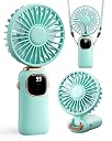coldSky Portable Handheld Fan, 4000mAh Battery Operated Fan with LED Display, Handheld/Neck/Desk 3 in 1 Personal Small Fans, 90° Foldable Desk Fan with Base, 5 Speed Makeup Lash Fan for Women Green gallery image