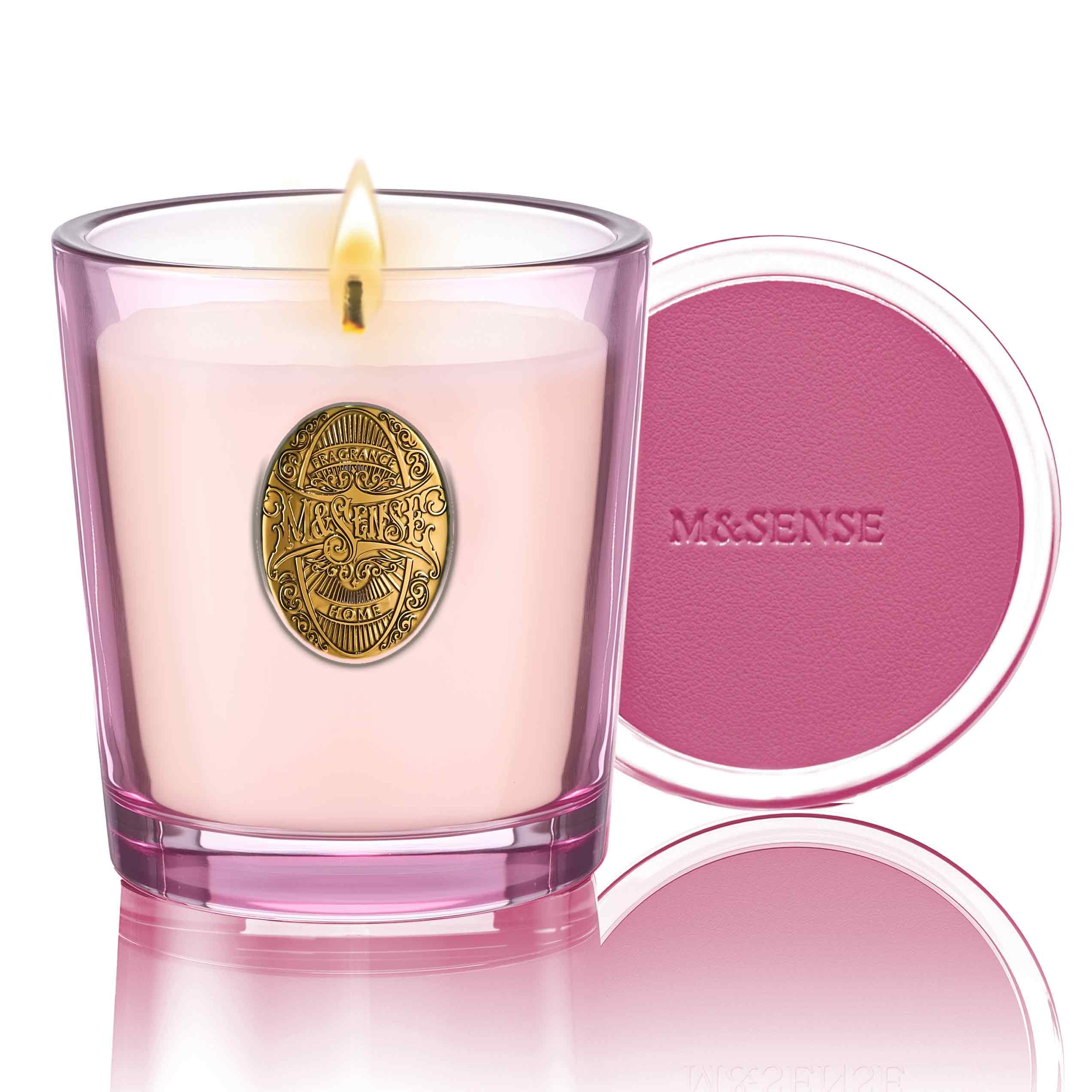 M&SENSE Candela Profumata 260g Rosa Marina, 55H Dura, Cera di Soia Non Tossiche Candele, Vetro Autunnali Decor Casa, Regalo di Lusso per Donne/Compleanni/Natale