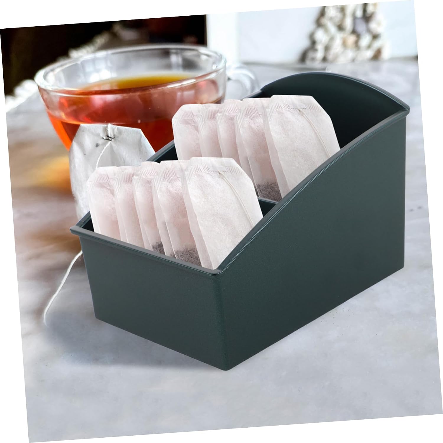 Tea Bag Organizer with Compartments Multi Purpose Storage Box for Coffee Sugar Packets and Condiments for Kitchen Cabinet and Countertop and Easy to Clean