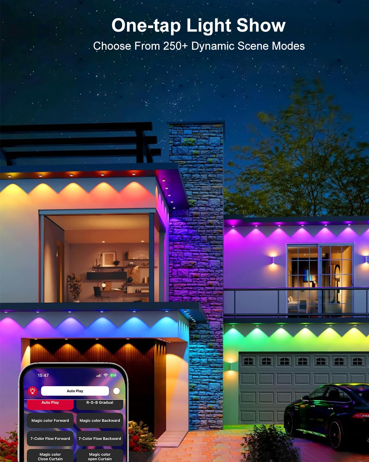 60m Permanente Außenbeleuchtung, RGBIC LED Lichterkette Weihnachtsbeleuchtung Aussen App und Fernbedienung, 250 Szenenmodi, Musik Sync + Timer, IP67 Wasserdicht für Weihnachtsdeko Dach Garten Täglich
