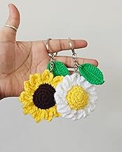 Handmade Sunflower and Daisy Keychain Duo, 15 cm, Cotton Yarn