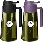 YARRAMATE 16oz/470ml Pulvérisateur à huile vert foncé pour cuisiner avec des stickers, qualité alimentaire Premium 2 en 1 Bouteille de distributeur d'huile d'olive pour Gadgets de cuisine, Air Fryer, Salade, Friing, BBQ (Gris)