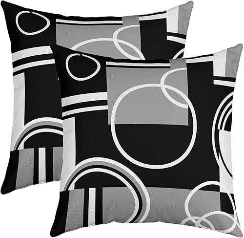 Juego de 2 fundas de almohada modernas a rayas grises y negras de 20 x 20 pulgadas, fundas de cojín geométricas para el hogar, oficina, dormitorio,