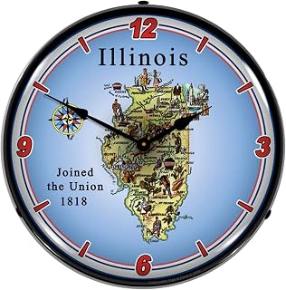 State of Illinois LED Wall Clock, Retro/Vintage, Lighted, 14 inch