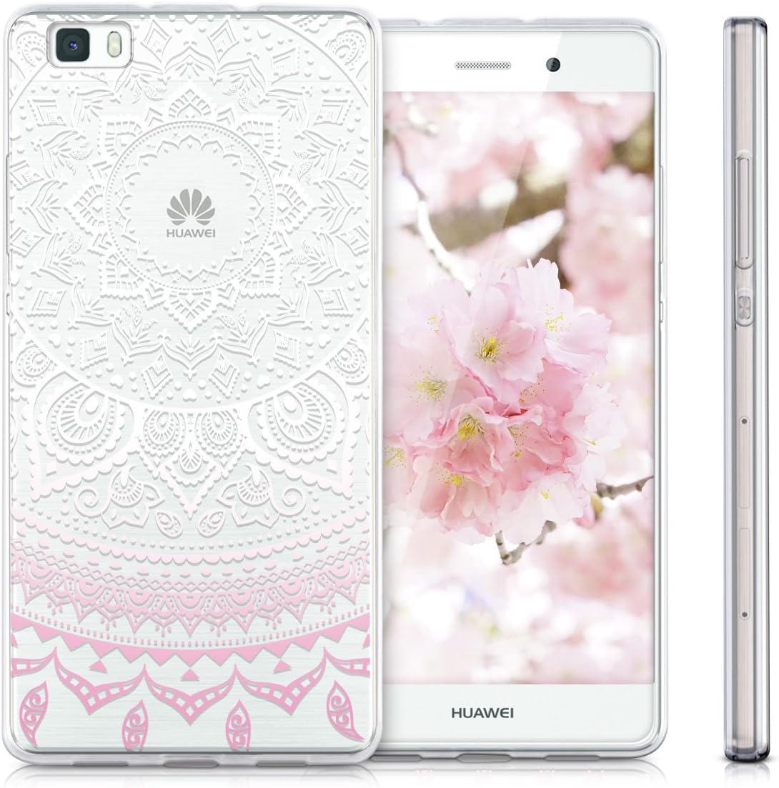 kwmobile Clear Case Compatible with Huawei P8 Lite (2015) - TPU Smartphone Backcover - Indian Sun Light Pink/White/Transparent