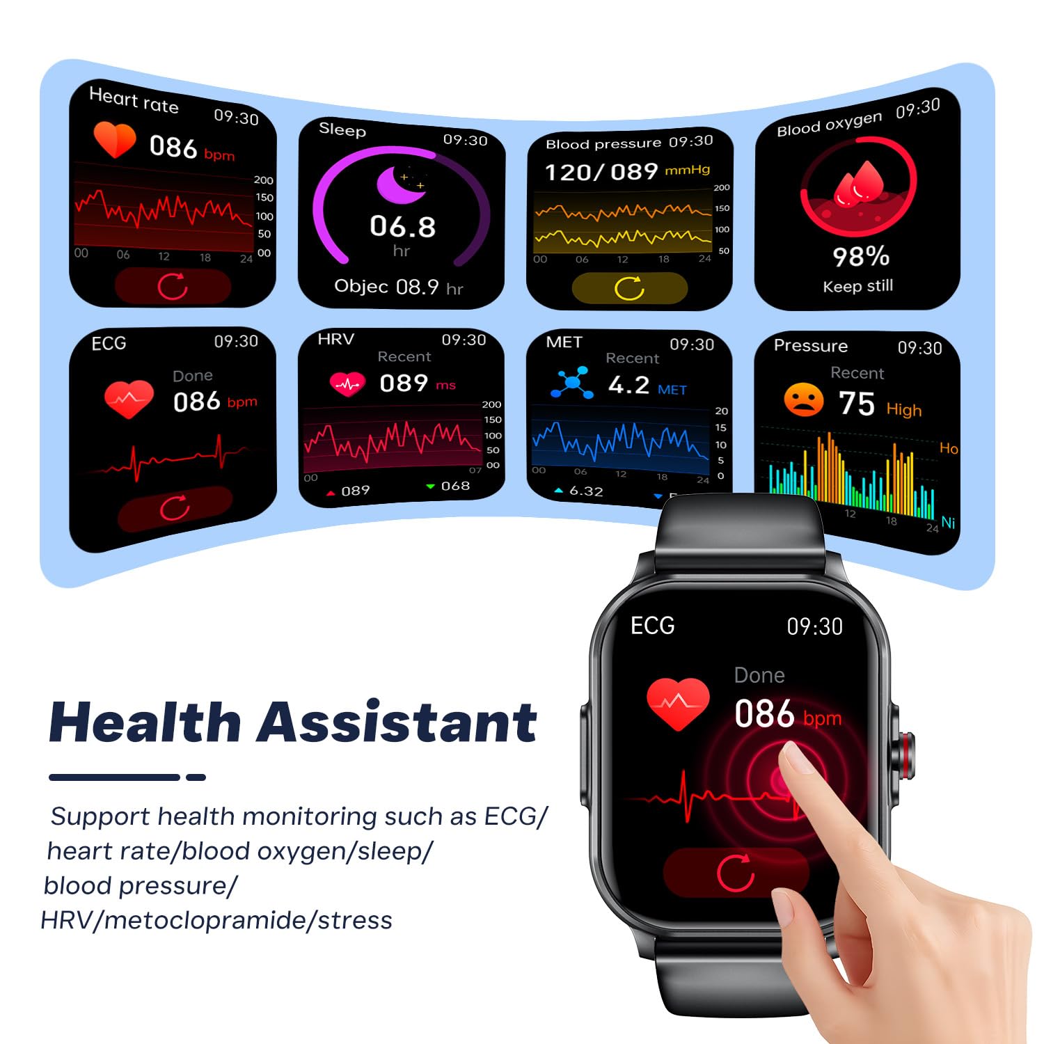 Reloj Inteligente Hombre con ECG+HRV: 2.01" HD Llamadas Smartwatch con Pulsómetro Monitor Presion Sueño 100+ Modos Deportivos Smart Watch Podómetro Pulsera Actividad IP68 Impermeable para iOS Android