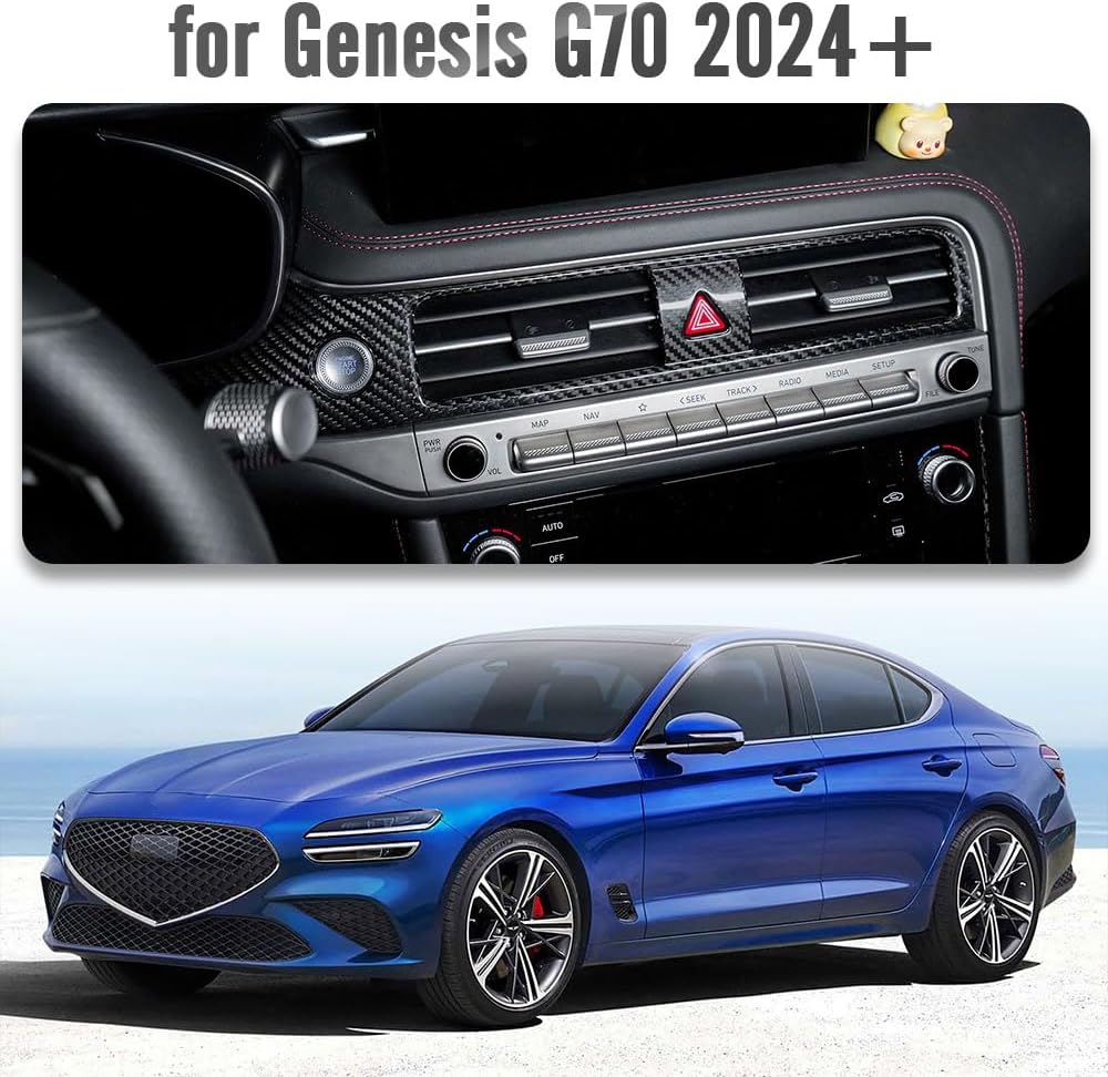 Carbon Fiber Dashboard A/C Trim for Genesis G70 Shooting Brake 2017 2018 2019 2020 2021 2022 2023 2024 2025 Center Console Air Vent Outlet Panel (2023+ Glossy Carbon)