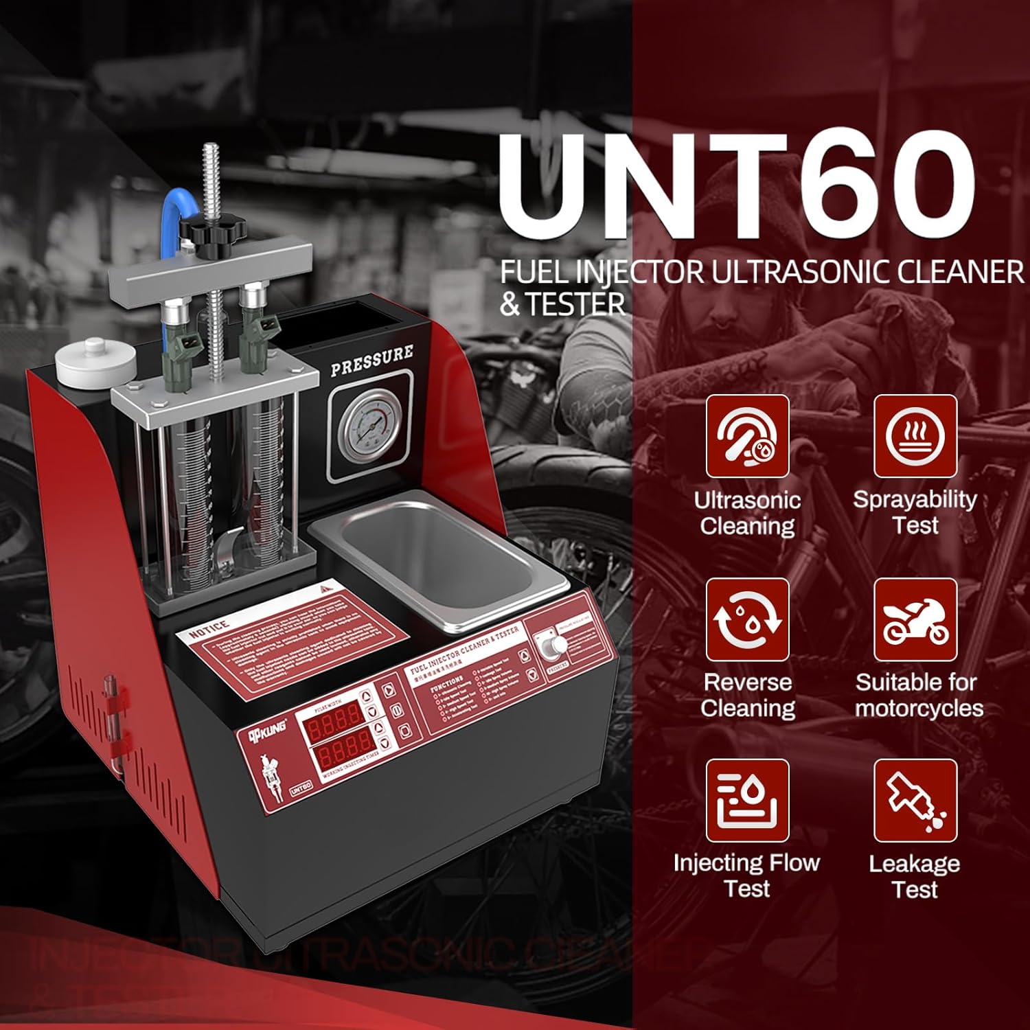 Fuel Injector Ultrasonic Cleaner Tester UNT60 Injector Cleaner Tester Automotive Engine Fuel Injector Cleaner Machine Fuel Injection Systems Cleaning Tester Tools for All Petrol 110V/220V