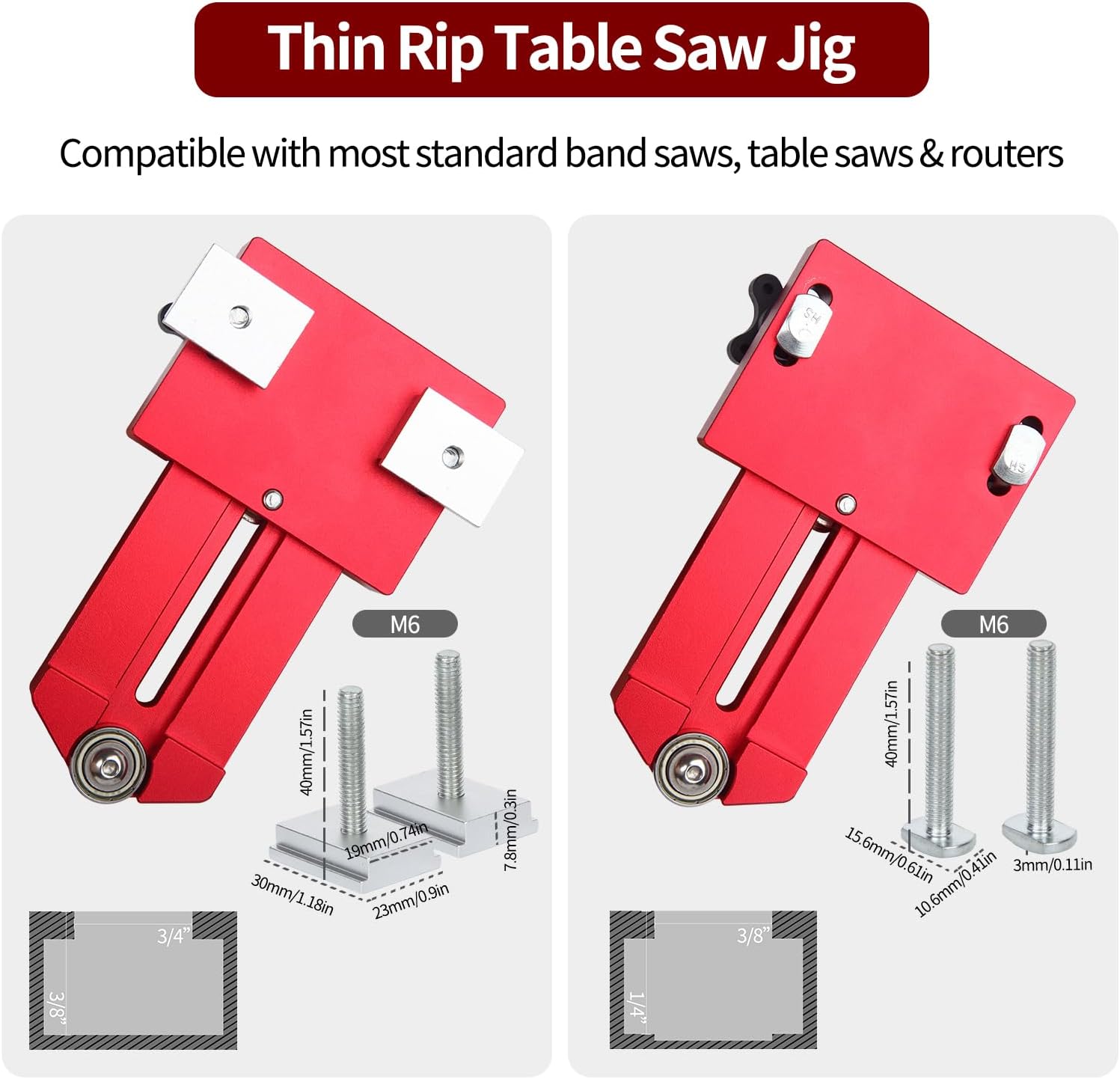 Thin Rip Jig Table Saw Jig Guide, Precision Thin Rip Guide, Table Saw Thin Strip Jig for 3/8" X 3/4" T Slot, for Repeat Narrow Strip Cuts Works with Table Saw Router Table Band Saw