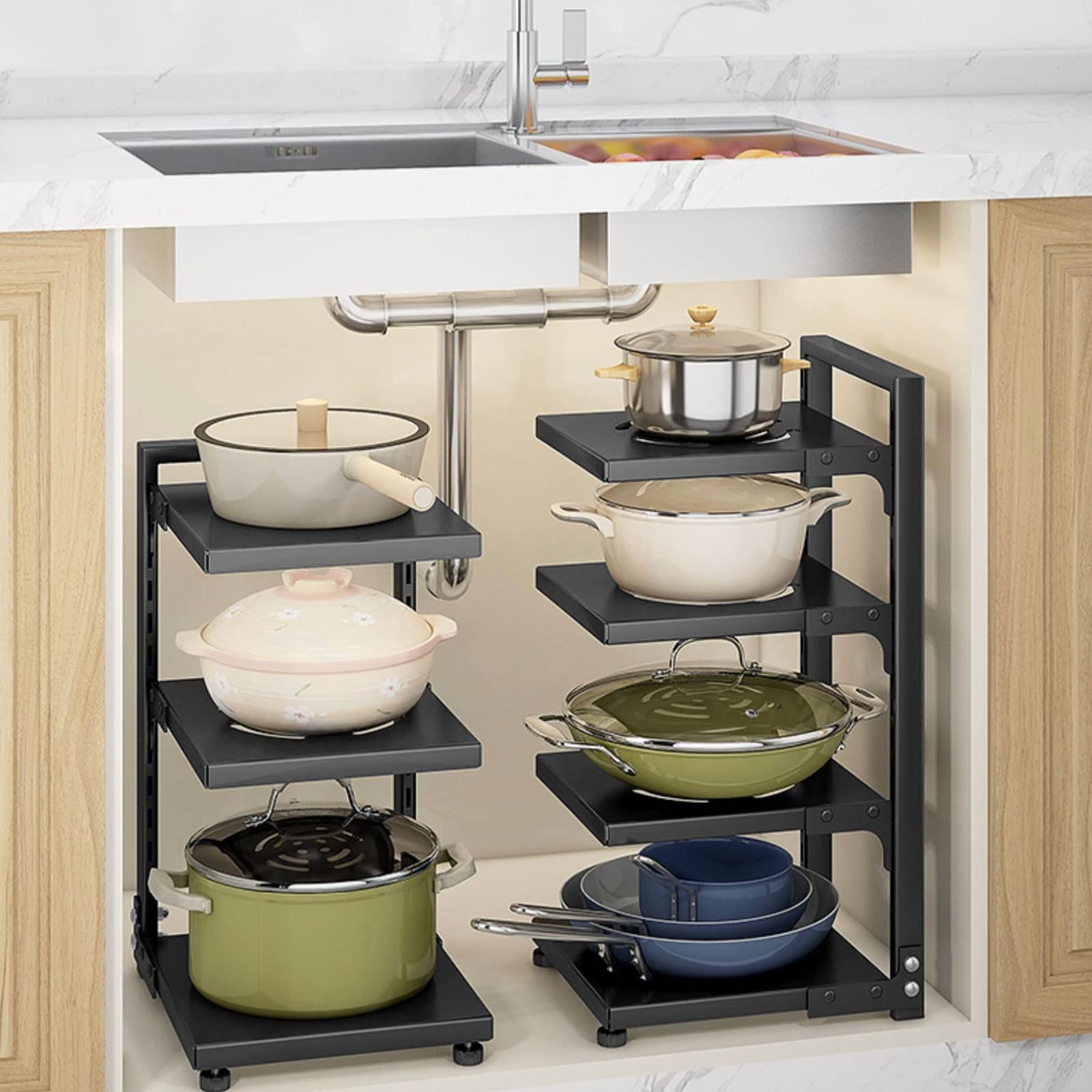 QUNINE Aufbewahrungs-Organizer unter der Spüle, Küchen-Organisationsregal für die Spüle mit Schnappverstellung, Schrank-Organizer-Regal für Küche und Badezimmer (Farbe: Weiß, Größe: 4F) (Weiß 3F)