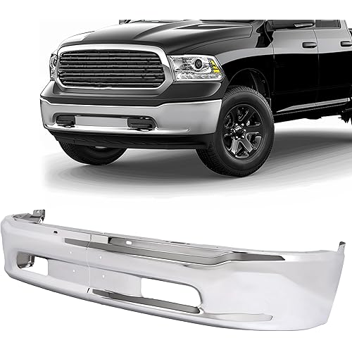 KUAFU Front Bumper Face Bar Compatible with 2013-2018 Ram 1500, 2019-2024 Ram 1500 Classic Replacement for CH1002397, 68160855AC W/O Sensor Holes, Fog Lights Holes Steel Chrome Silvery 2PCS