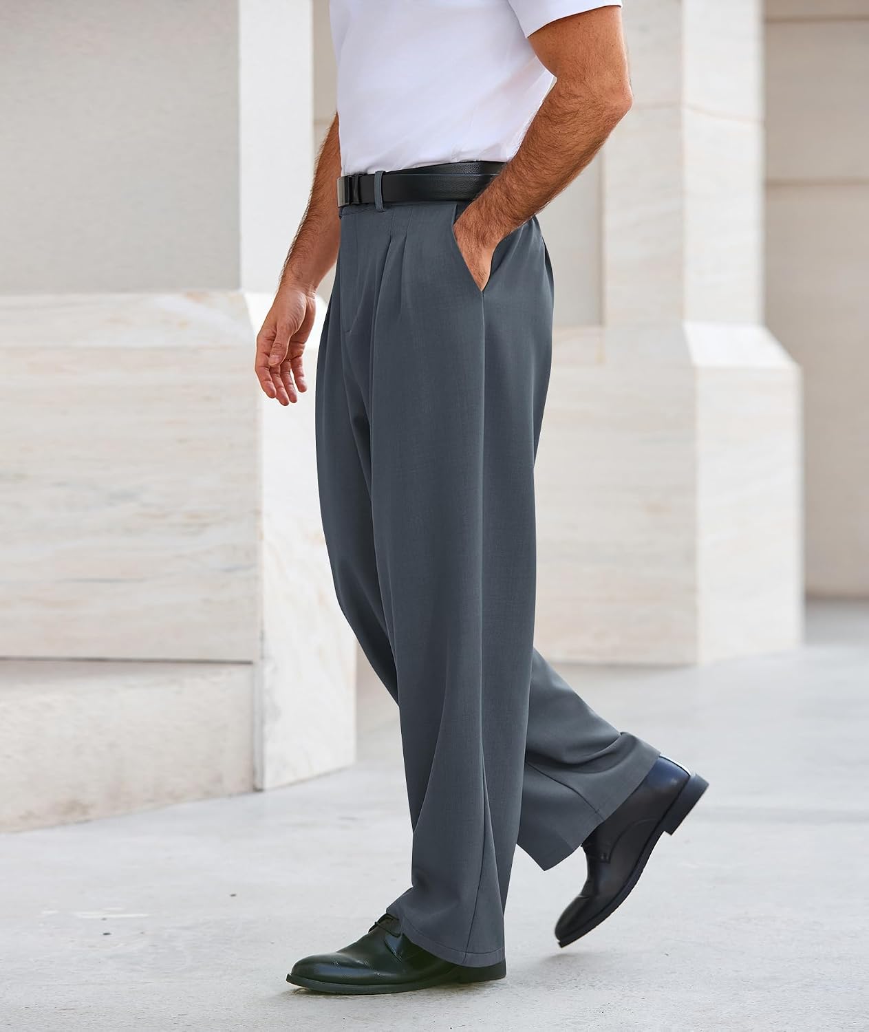 PRIVIMIX Mens Casual Dress Pants Old Money Pleated Baggy Wide Leg Vintage Relaxed Fit Slacks All-Season Work Office Trousers