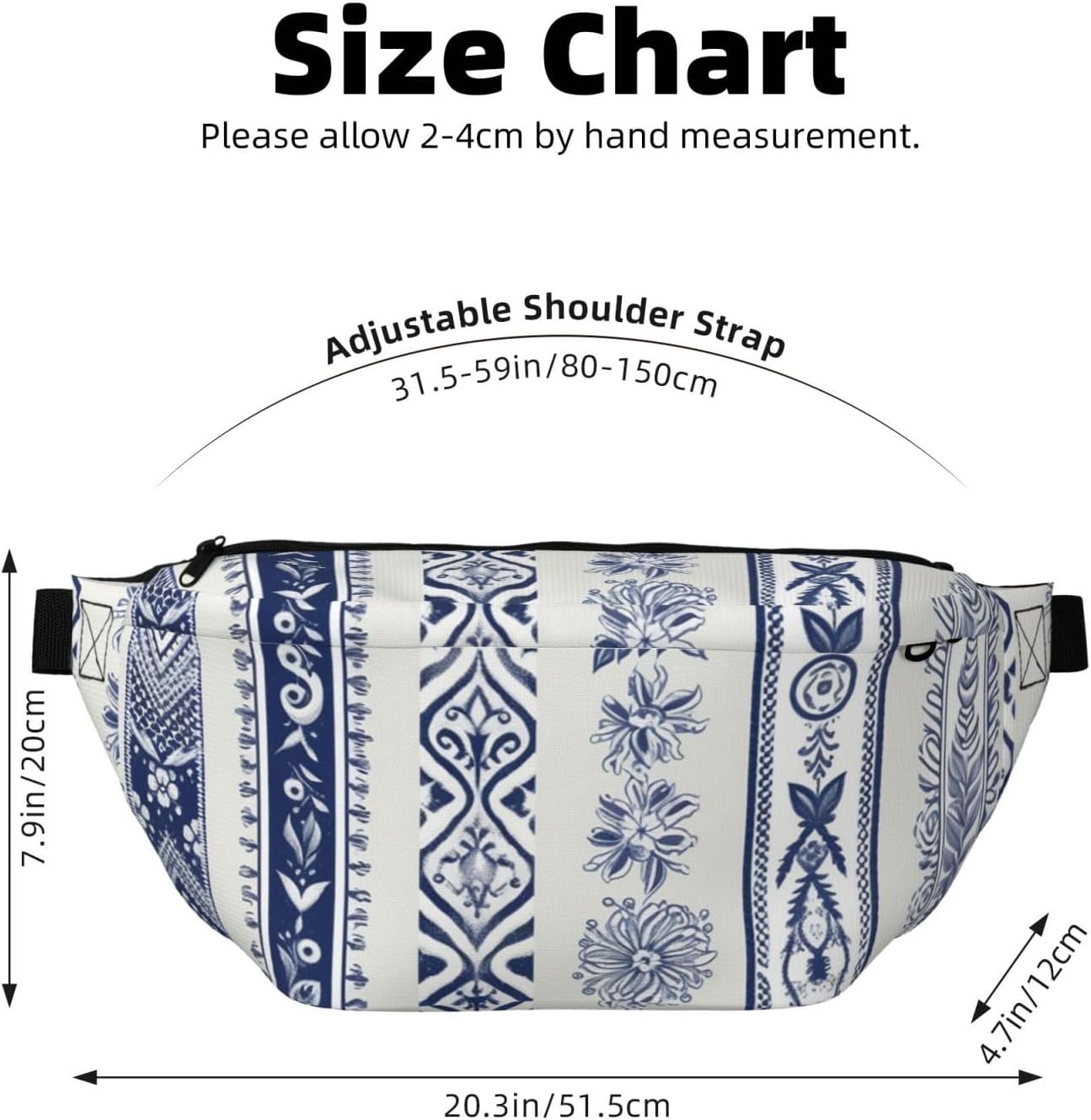 Fanny Pack for Men Women Set of Blue Embroidery Belt Bag with Adjustable Strap Fashion Waist Bag Waist Pack for Travel