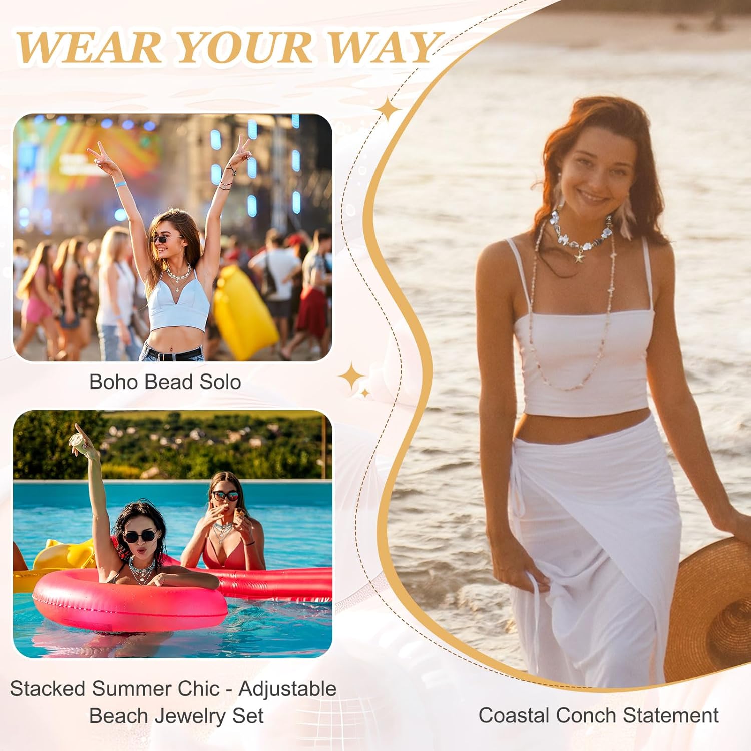 MECCANIXITY Sea Shell Necklace for Women Handmade Summer Bead Beach Shell Charm Starfish Pearl Bead Necklace Layered Adjustable Boho Beach Jewelry for Vacation Gift - Image 7