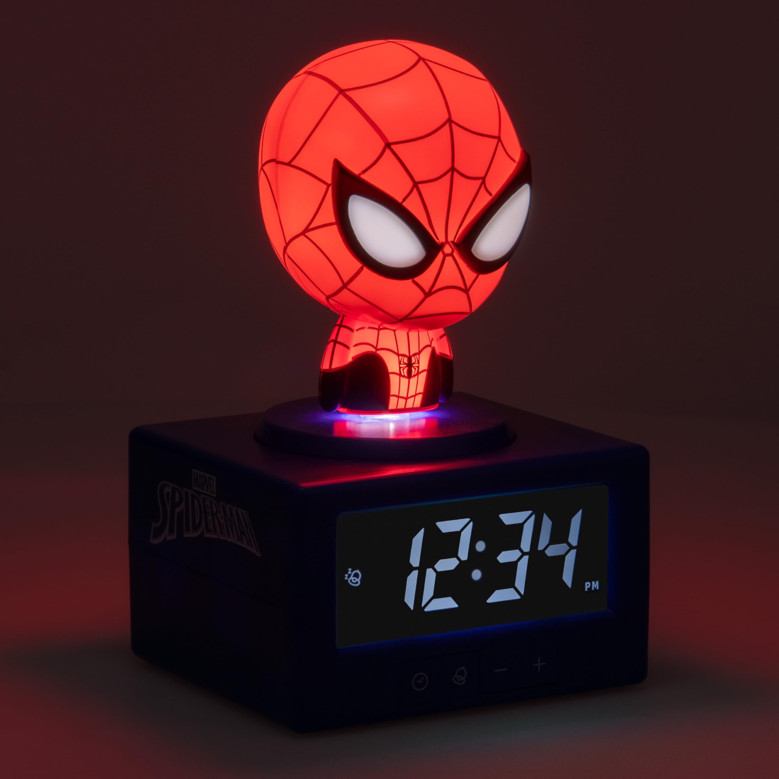 Paladone, Sveglia digitale di Spider-Man della Marvel, con luce notturna e musica, con licenza ufficiale MCU, decorazione per camera da letto a tema supereroe, per bambini e ragazzi, a batteria