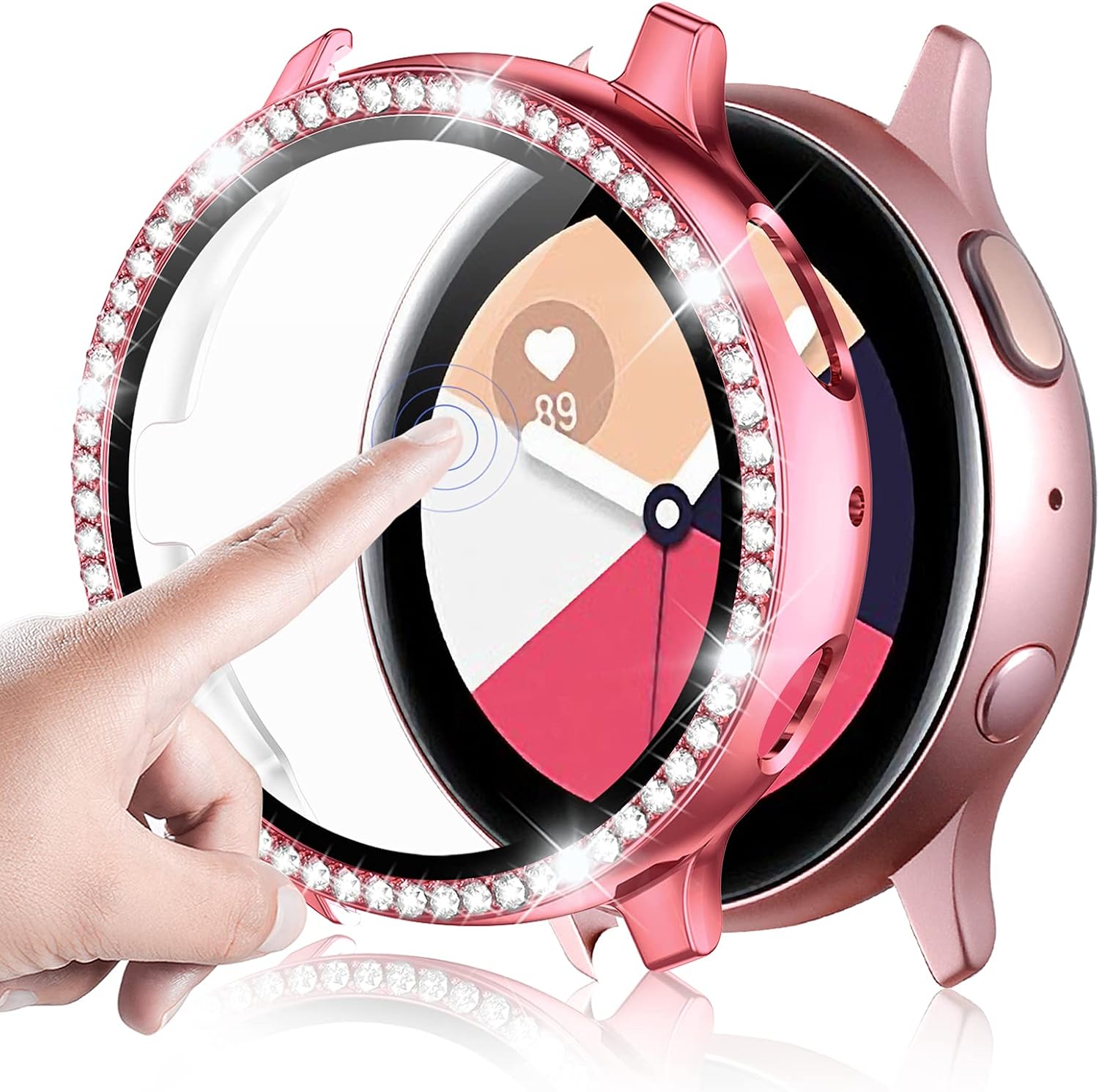 GEAK Compatible for Samsung Galaxy Active 2 Watch Screen Protector, Crystal Diamonds Design for Women Girl Dressy Full Protective Bumper with HD Screen Protector for Galaxy Active 2 Watch 40mm Pink