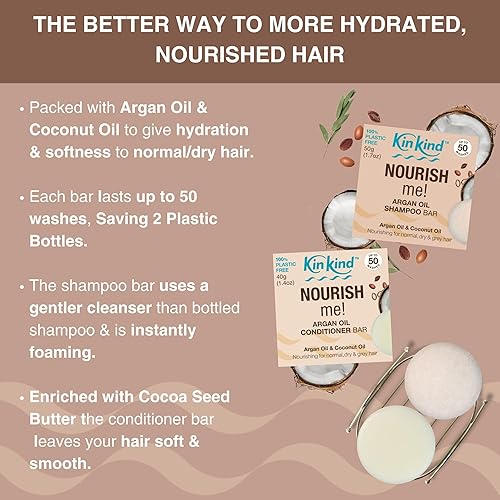 Miniatura 2 de KinKind NOURISH me! Set de barra de champú y acondicionador  Barras de champú y acondicionador de aceite de argán y aceite de coco para hidratación