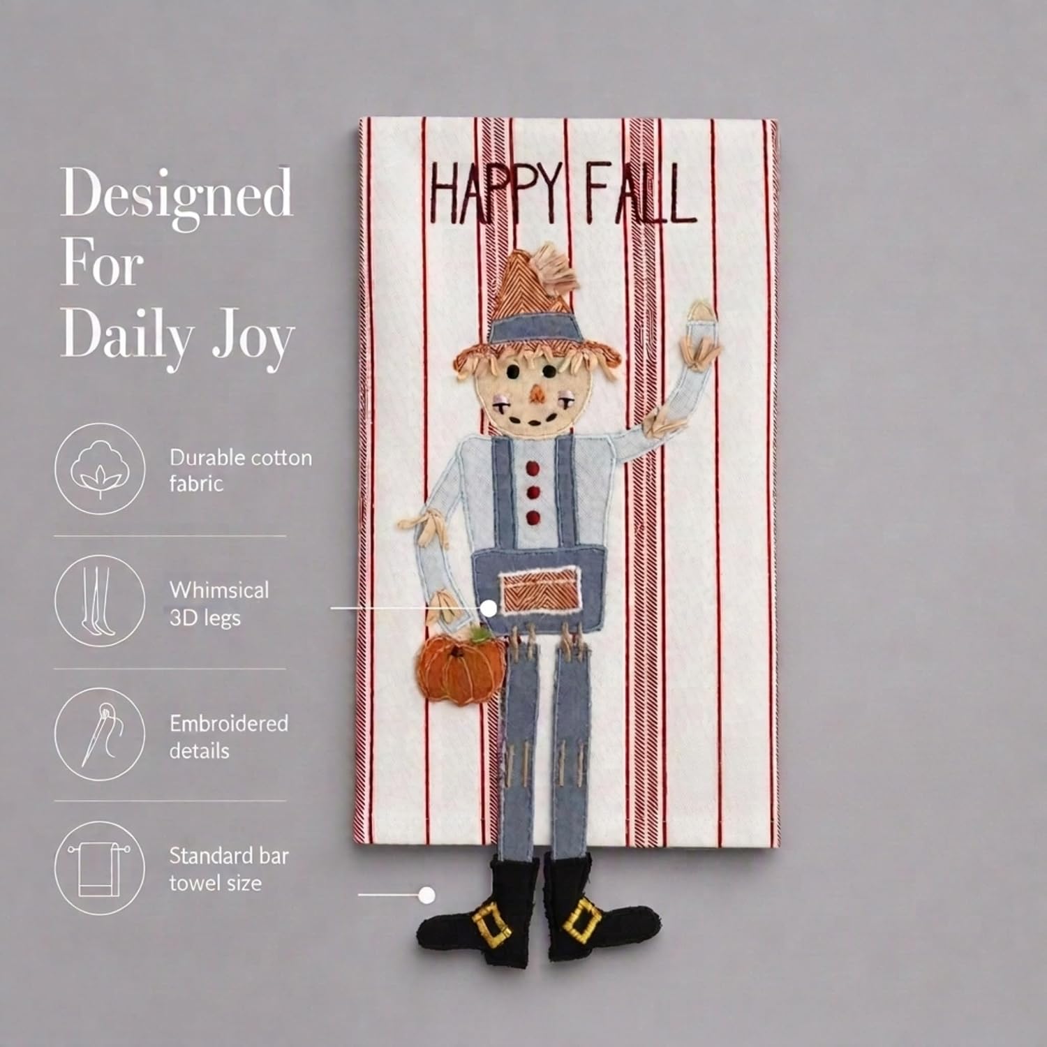 Mud Pie Scaraecrow Dangle Leg Decorative Bar Towel, Decorative Kitchen & Hostess Gift Towel, Seasonal Kitchen Decor