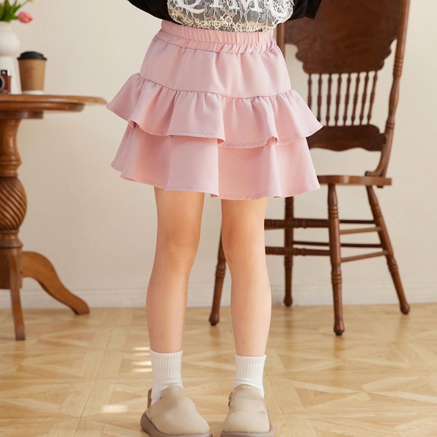 Tiered Mini Skirt for Girls Elastic Waist Ruffle Skater Bottom Flared Short Skirts Cute Dressy Casual Soft Party