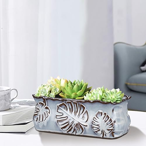 Miniatura 5 de Fivepot Maceta rectangular de cerámica de 10 pulgadas para suculentas, maceta de cactus y hierbas para interiores con orificio de drenaje