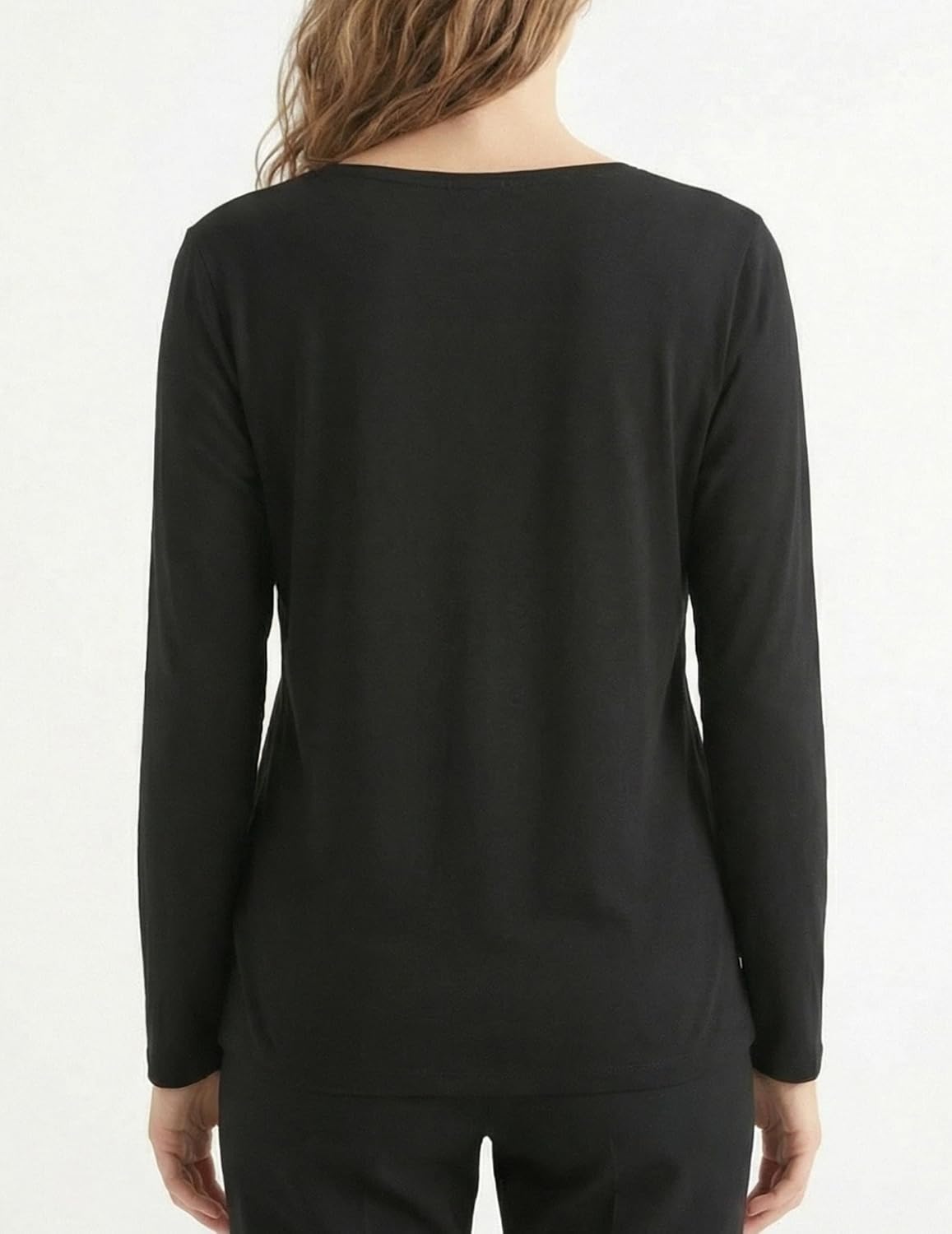 Women's Long Sleeve Tee V Neck Shirt Basic Solid Color Top High Stretch Layering Blouse - Image 5