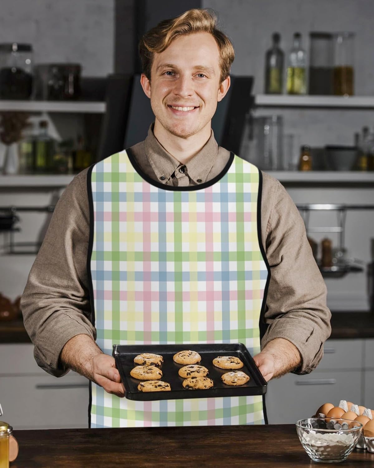 Gradient Grey Cobbler Aprons with 2 Pockets for Women Men, Abstract Minimalistic Geometric Grid