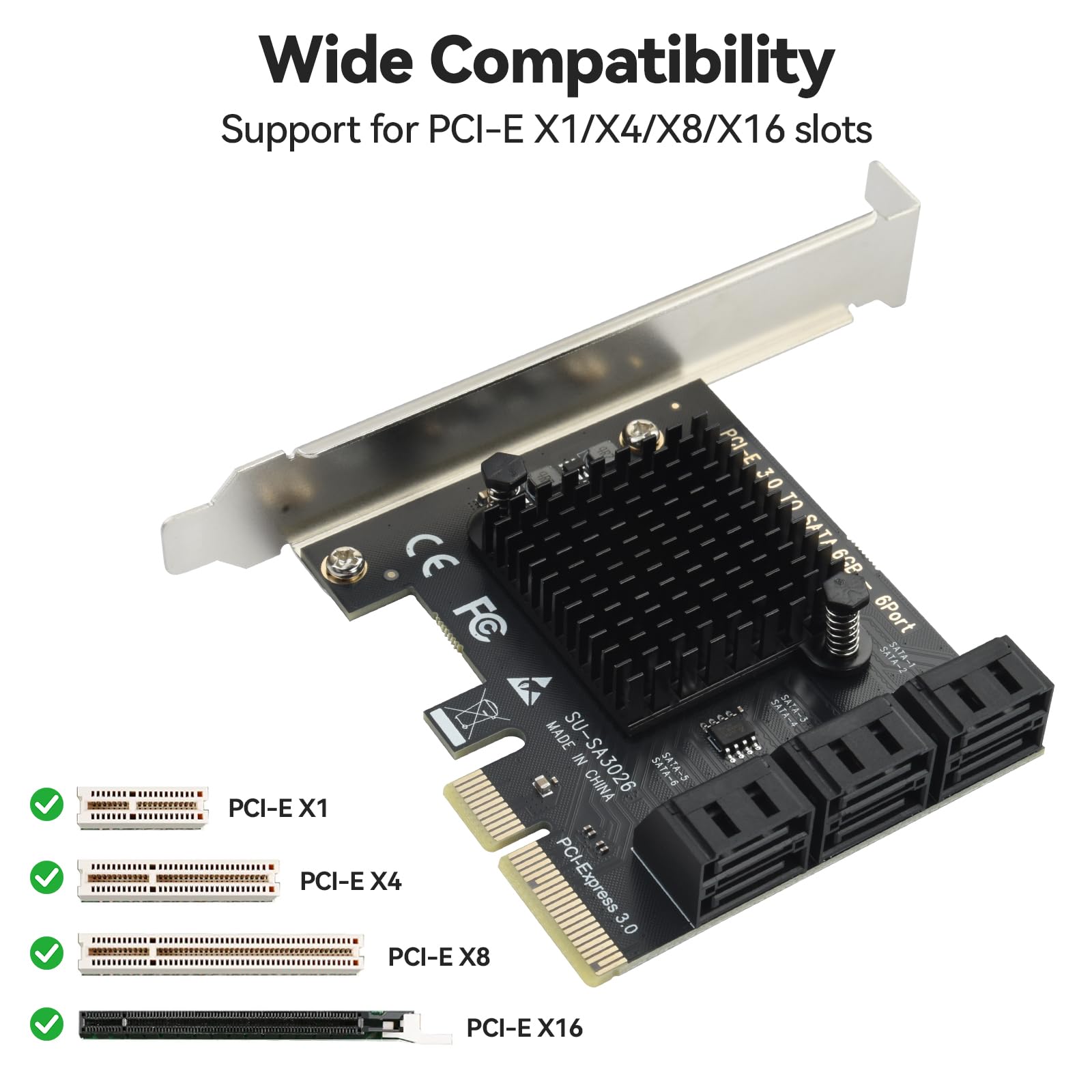 ELUTENG Scheda di espansione PCIe X4 SATA a 6 porte 6 Gbps PCI-E a SATA 3.0 adattatore per X1/X4/X8/X16 Slot PCI Express Controller Card con staffa a basso profilo compatibile con Windows 10/7/8/XP