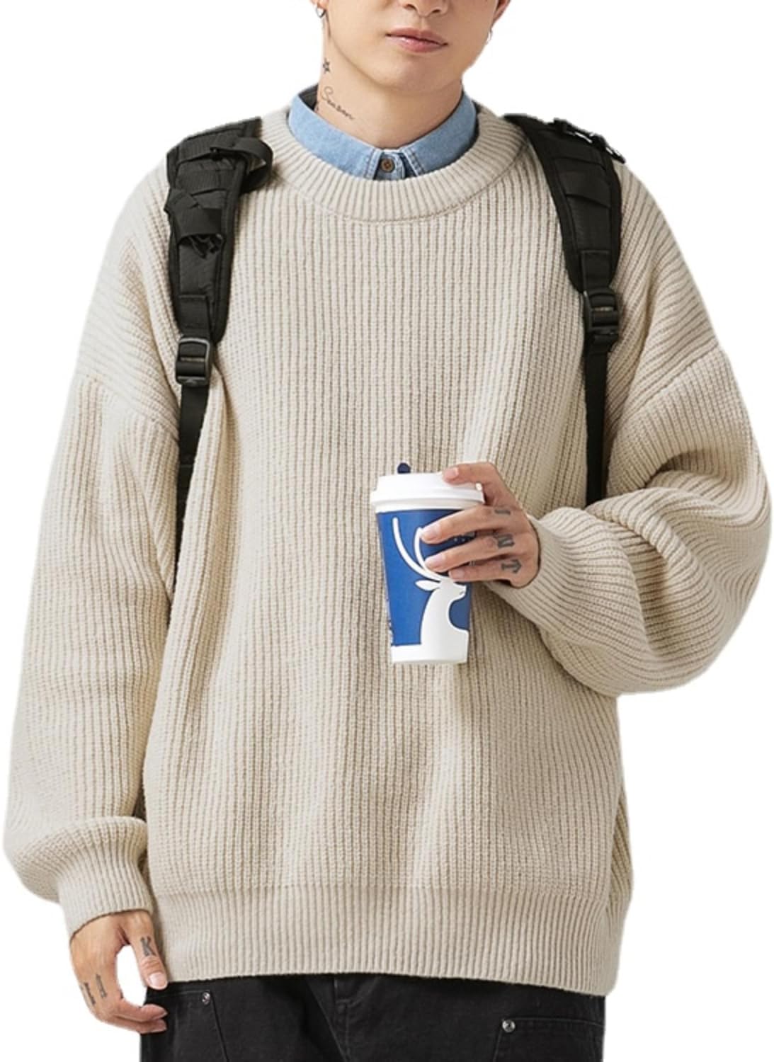 Men's Vintage Grandpa Aesthetic Sweaters Crewneck Knitted Sweatshirt Pullovers Y2K Grunge Clothing Korean Streetwear