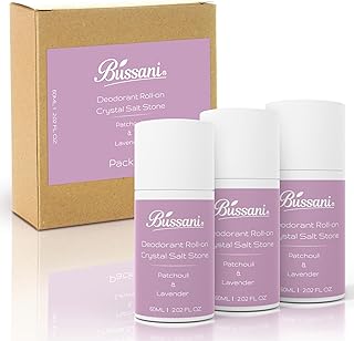 Bussani Women's Roll-On Deodorant | Salt Stone Formula, Long-Lasting & Aluminum-Free | 24-Hour Odor Protection | Gifts for Her ֻ| Fragrance: Lavender Patchouli Scent, 2.02 fl oz, Pack of 3