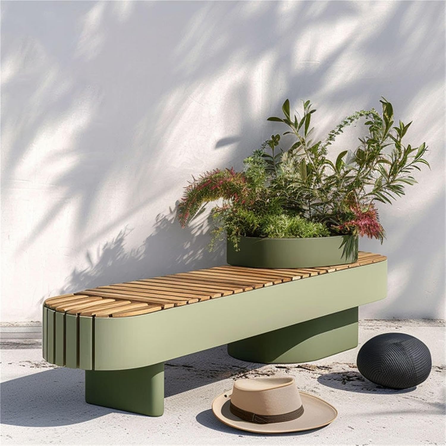 Garden Bench with Planters Square Flower Trough Partition Seat Combination