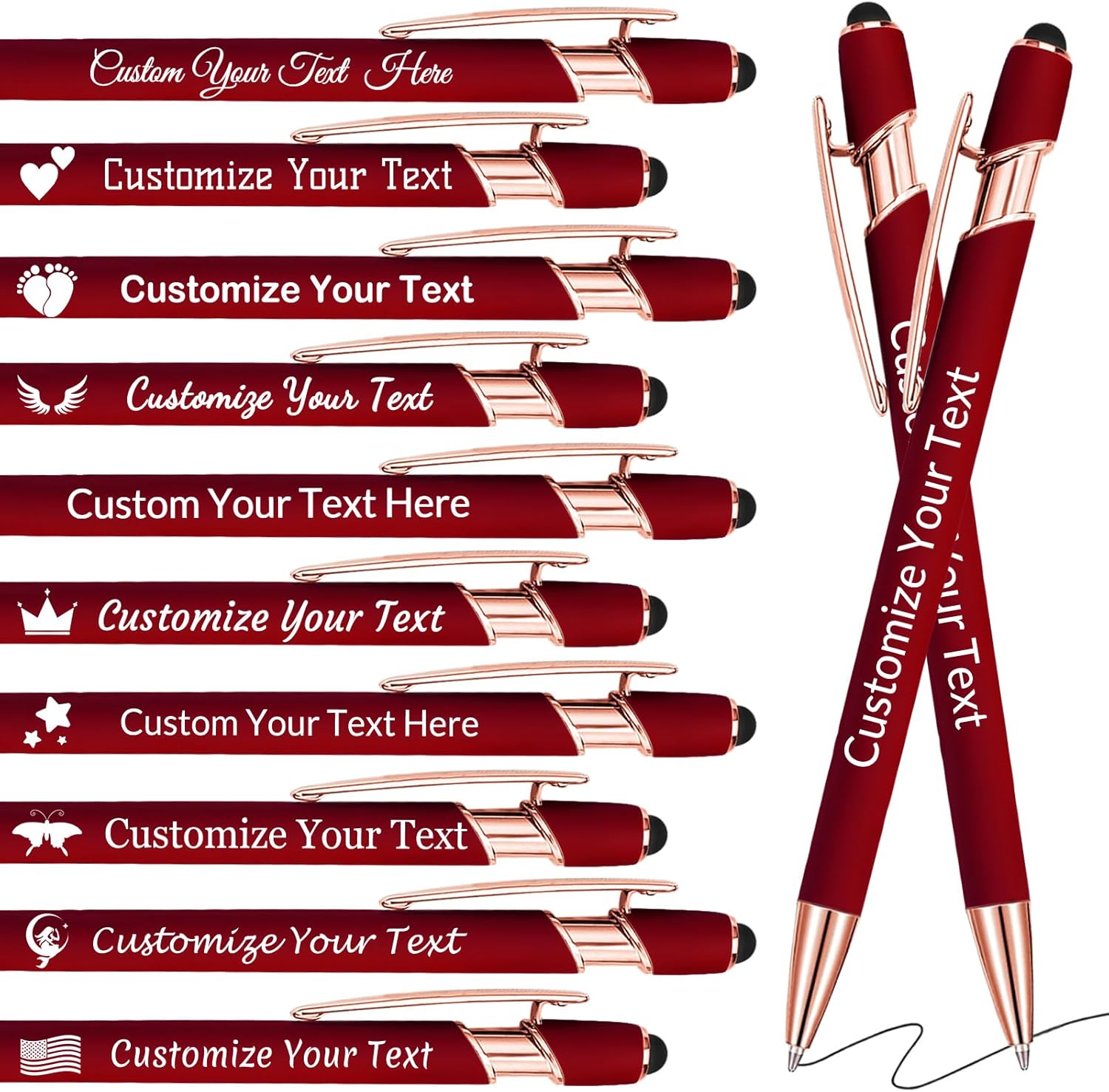 Personalized Pens with Stylus Bulk Custom Pens with Name Logo Business 30 Engraved Ballpoint Pens Text Writing Customized Gift for Men Women Black Ink Graduation Marketing