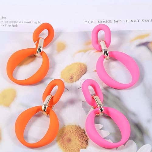 Miniatura 6 de 2 pares de aretes de aro gruesos de oro para mujer, aretes de aro ovalados de acrílico de los años 70, aretes de moda de verano para mujer